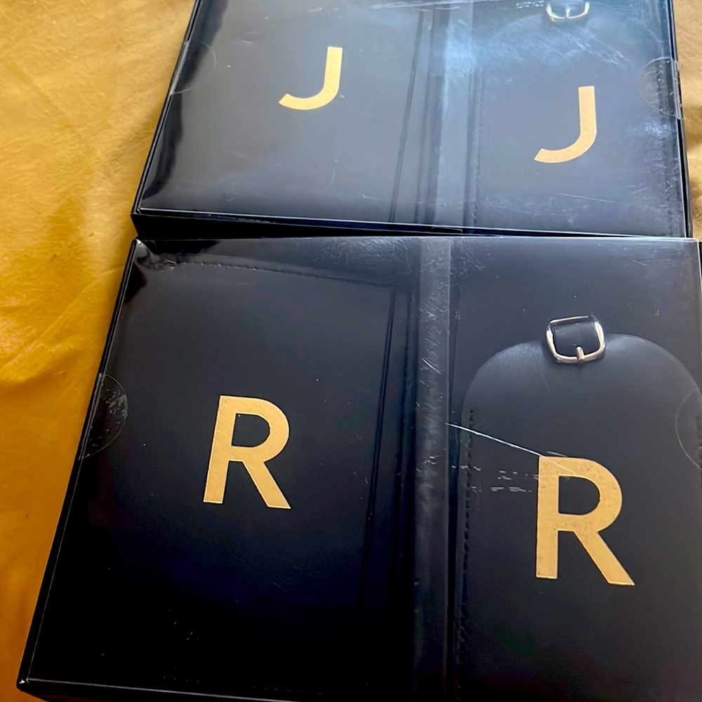 Letter Passport holder and Luggage bag set .. Black and Gold Lettering …